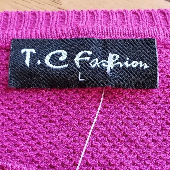🔹️NWT TC Fashion Fuchsia & Faux Pearl Long Sleeve Sweater Large - Picture 6 of 6